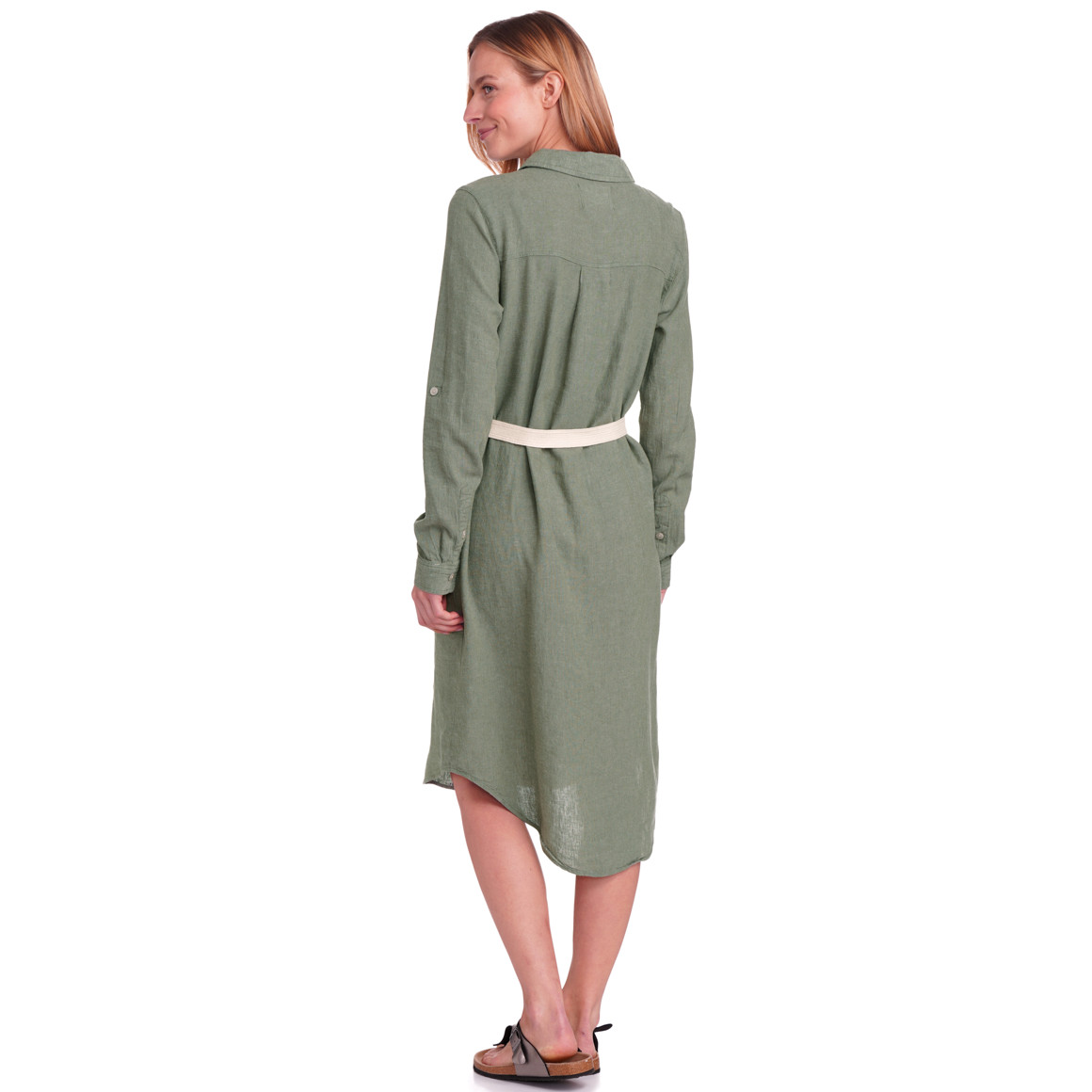 Gina Benotti Damen Leinen-Kleid mit Bindegürtel dunkelgrün