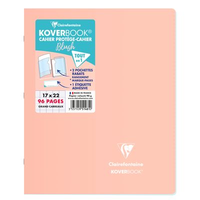 Clairefontaine Koverbook Blush - Cahier polypro 17 x 22 cm - 96 pages - grands carreaux (Seyes) - disponible dans différentes couleurs pastels