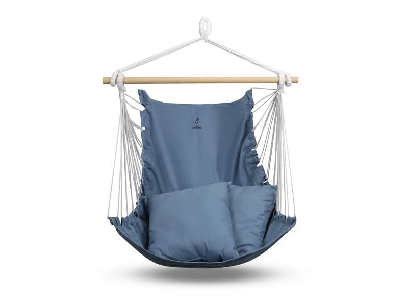 Chillme Hängestuhl Blau 130 x 100 cm Kingsize Hängesessel mit zwei Kissen