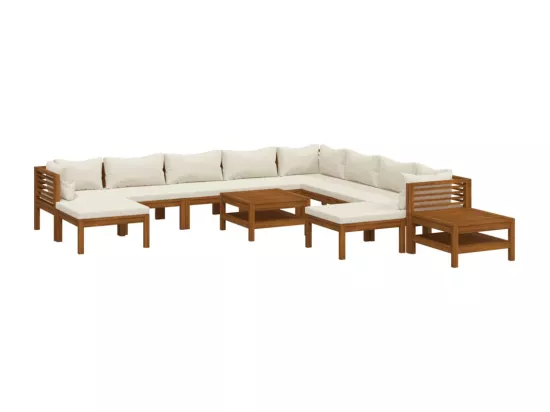 Salon de jardin 12 pcs avec coussin crème Bois d'acacia solide