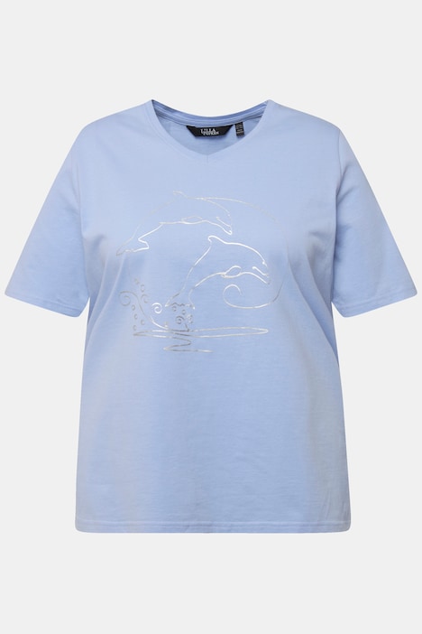 T-Shirt, Metallic-Tier, Classic, V-Ausschnitt, Halbarm