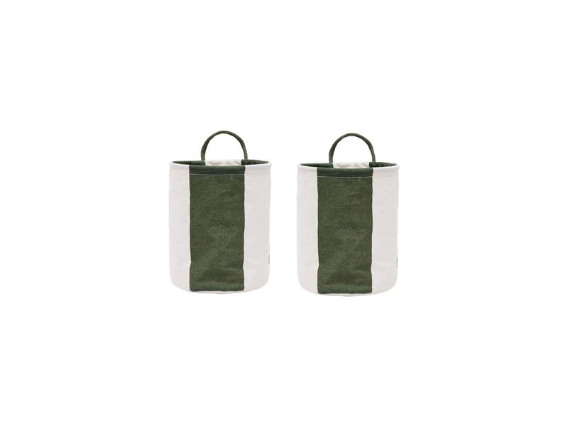OYOY Wäschekorb  Kara 2 Stück, 5 l, Dunkelgrün/Weiss 2-er Set Wäschekörbe mit Henkel