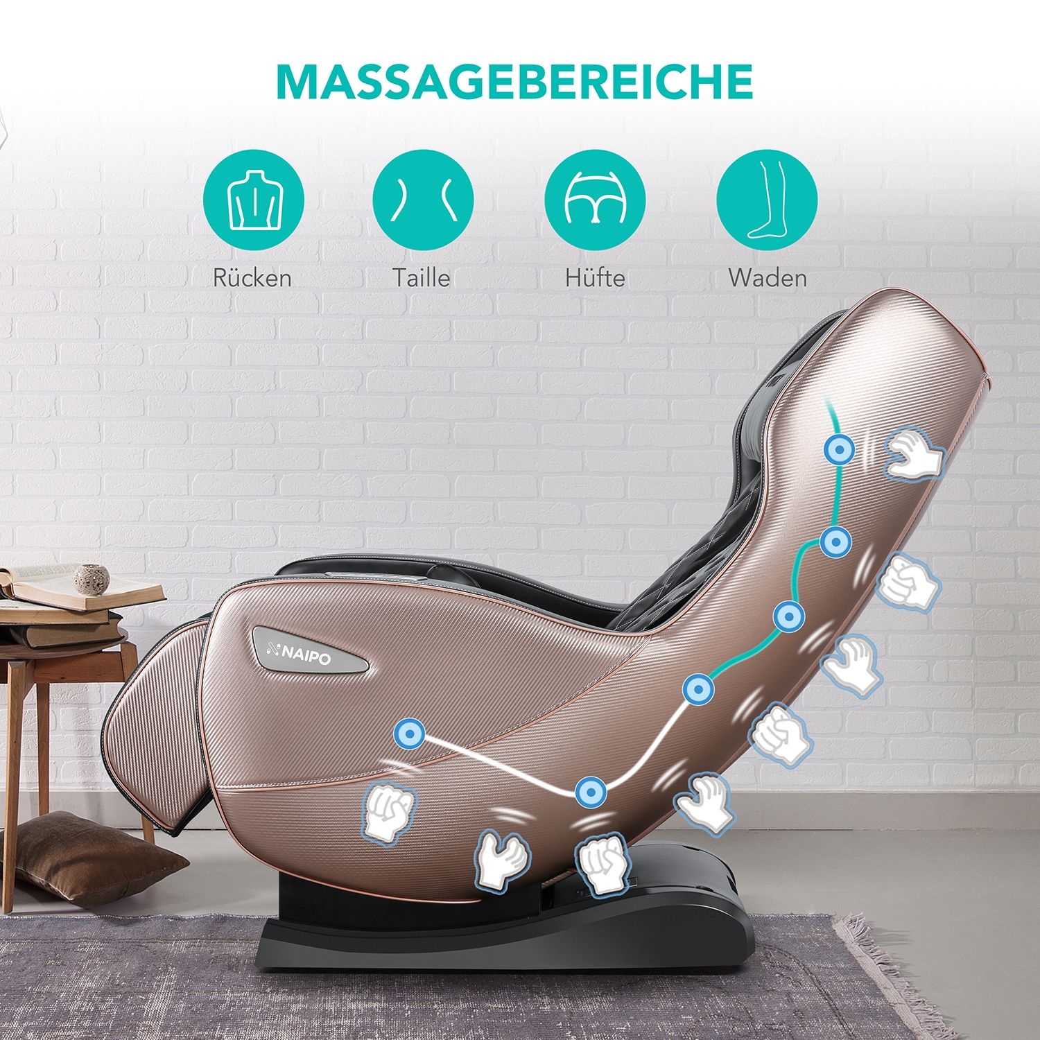 NAIPO Shiatsu Massagesessel Bluetooth 3D Surround Sound Musik Braun-Schwarz