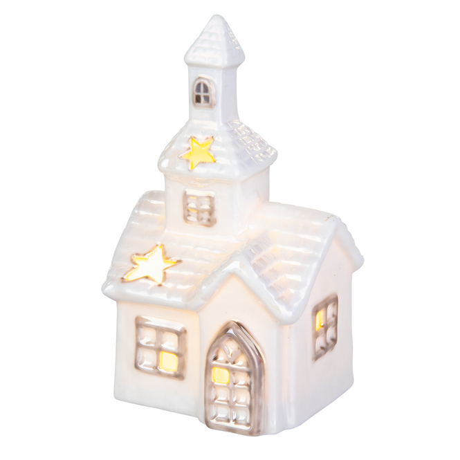 Kirche mit LED - ca. 8,5 x 7 x 14,5 cm