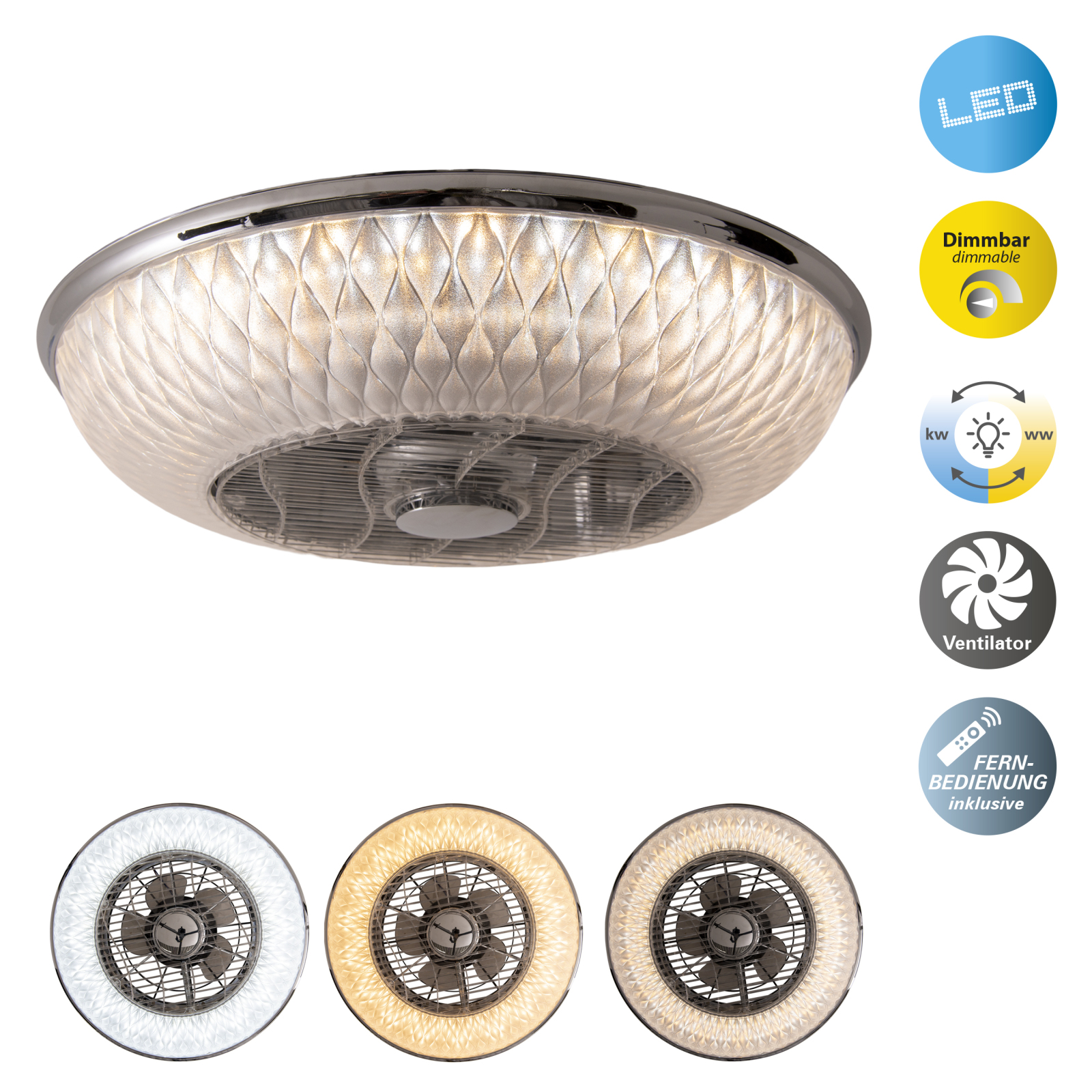 LED-Deckenleuchte - transparent - mit Ventilator