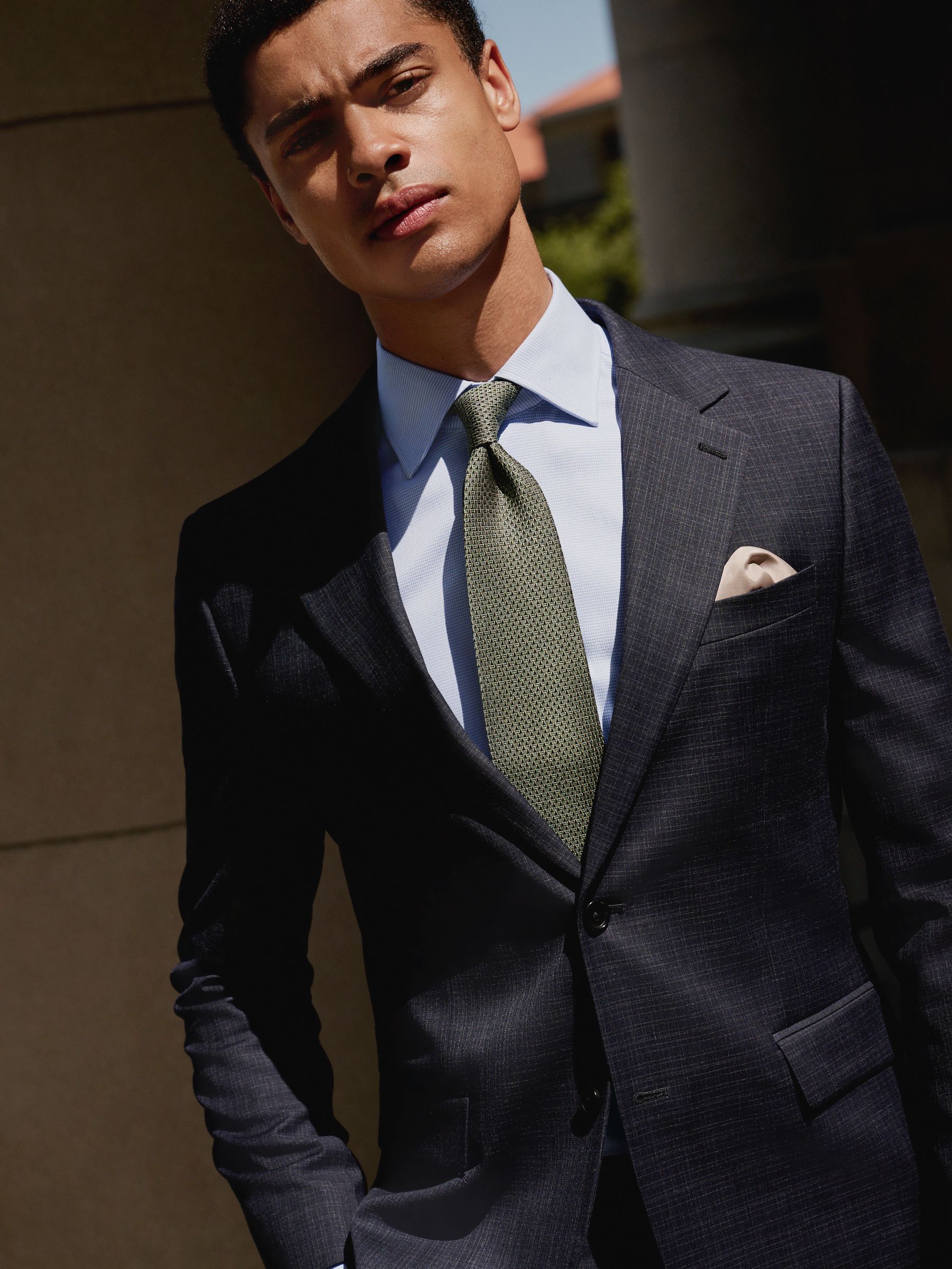 Marineblauw - Skinny Fit Check Texture Suit Jacket