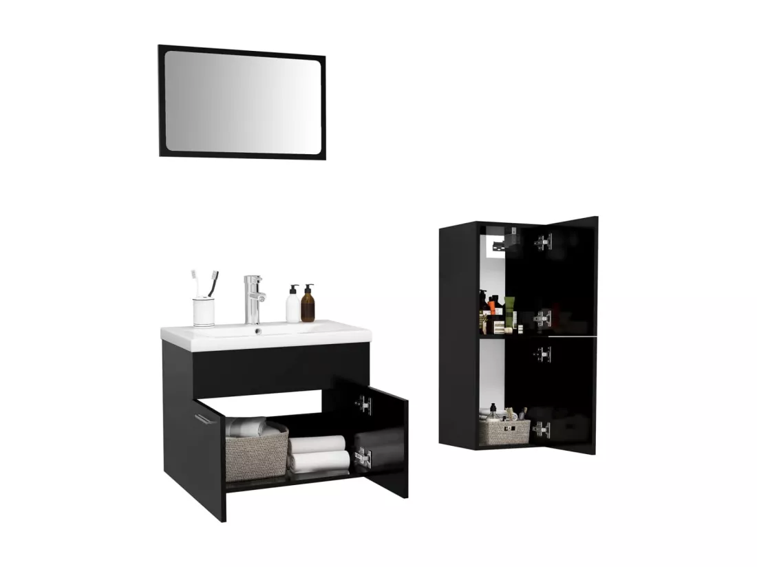 Ensemble de meubles de salle de bain Noir Aggloméré