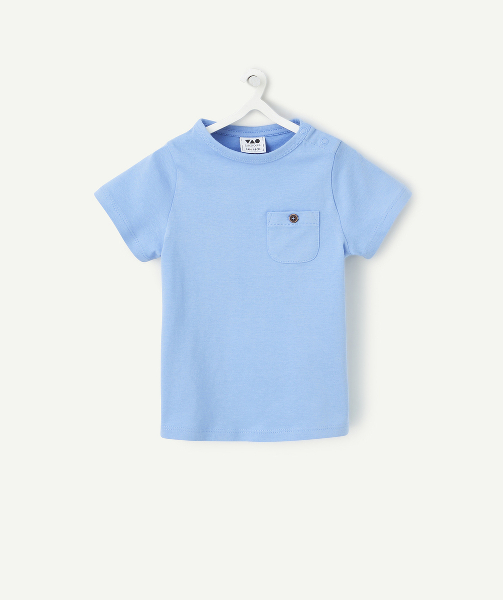 t-shirt bébé garçon en coton biologique bleu avec poche