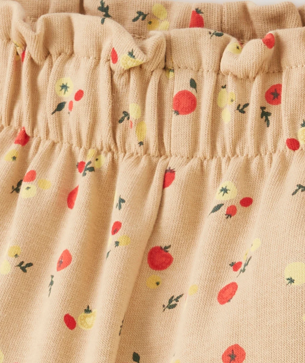 PANTALON DROIT BÉBÉ FILLE EN COTON BIO BEIGE IMPRIMÉ LÉGUMES