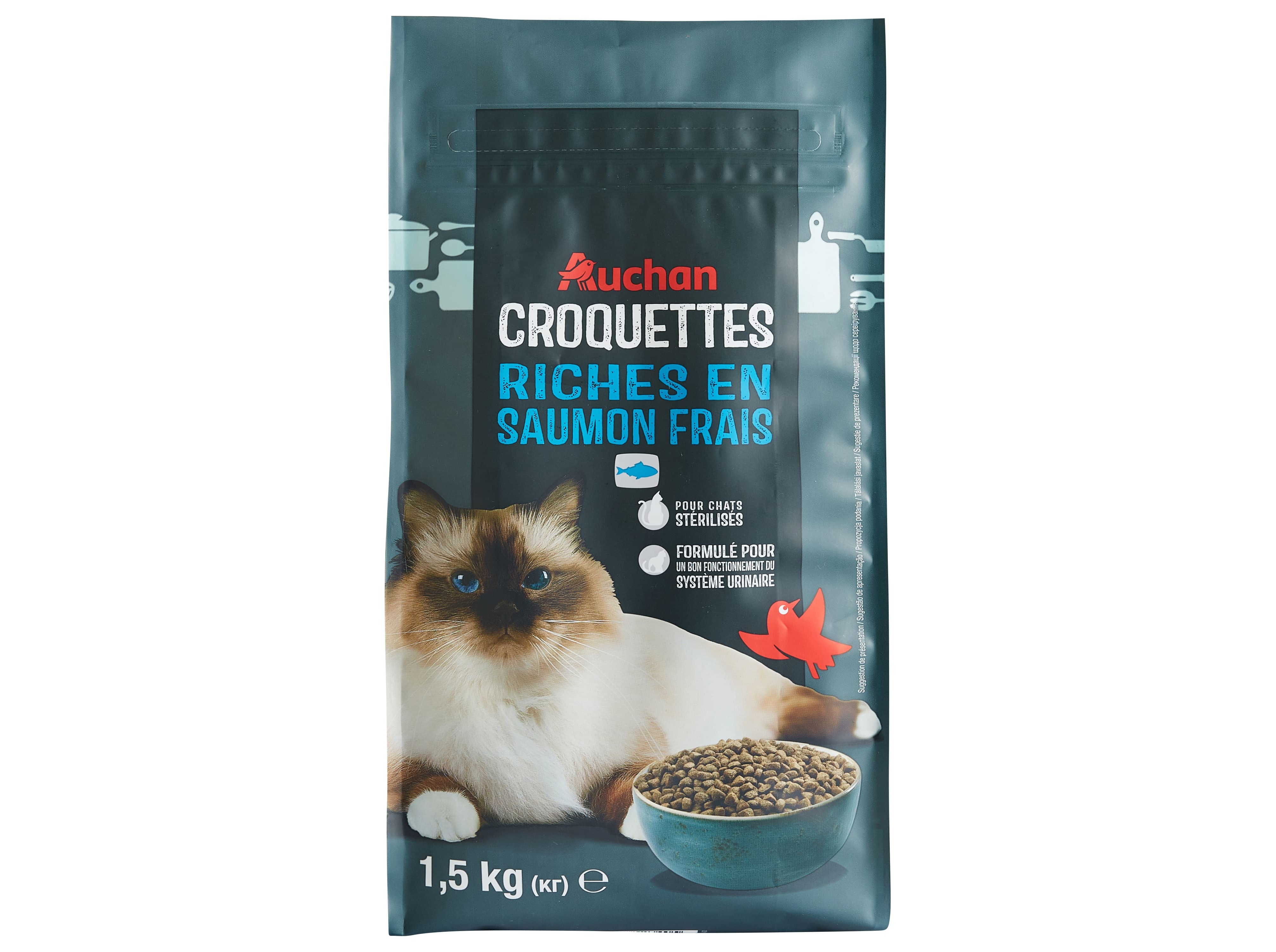 RAÇÃO PARA GATO AUCHAN ESTERILIZADO RICO EM SALMÃO FRESCO 1.5KG
