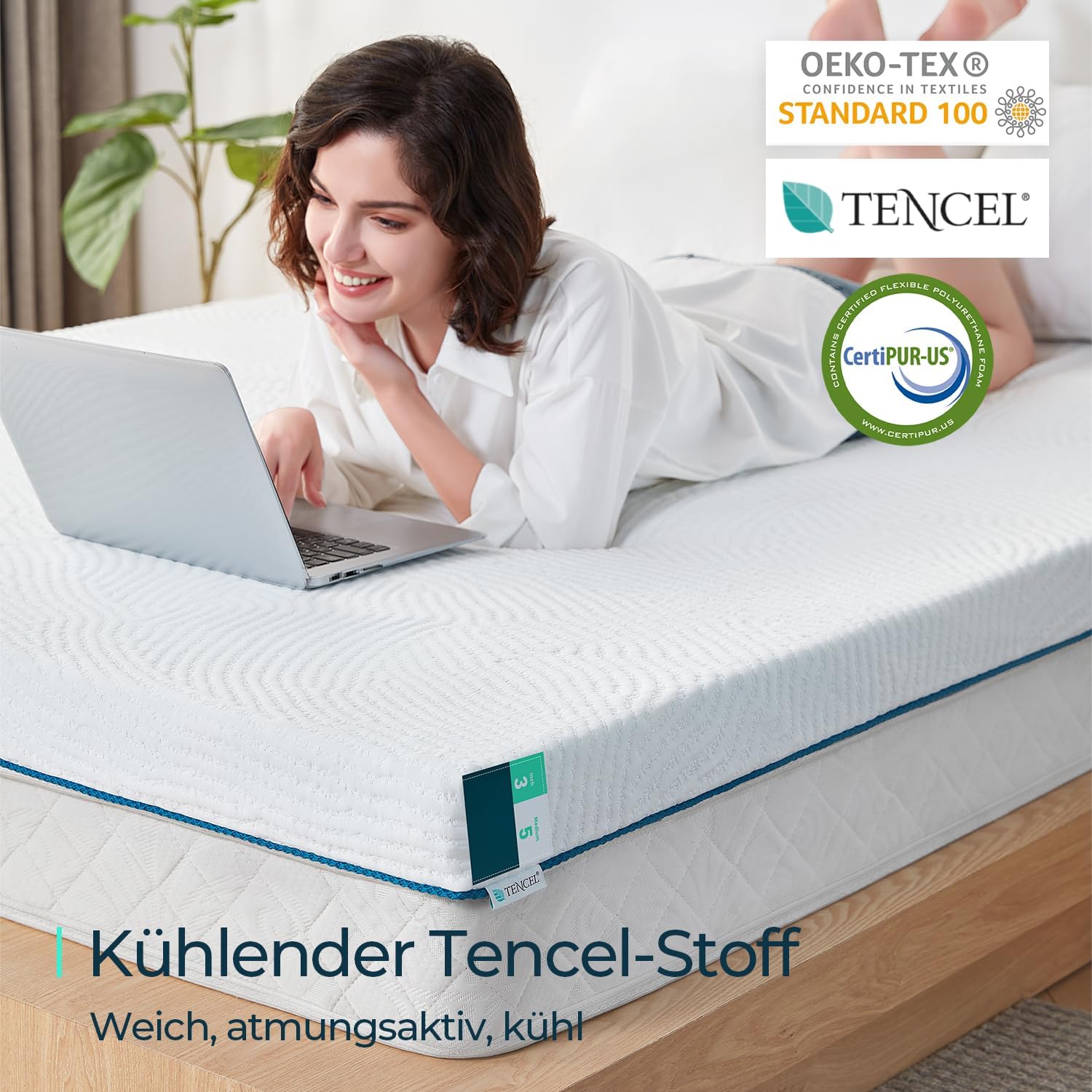 LINSY HOME Matratzentopper Gel Topper 180x200cm,7,5cm Höhe Topper aus Gel Memory Foam, H2/H3 Härte Gel Matratzentopper mit Waschbarer Tencel™-Bezug