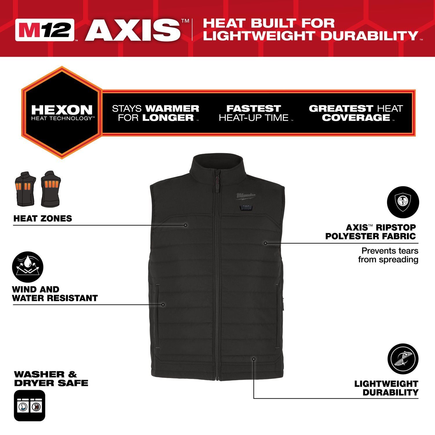 Milwaukee M12™ HPVBL3-0 (XXL) HEXON Verwarmde bodywarmer zwart - 4932493846