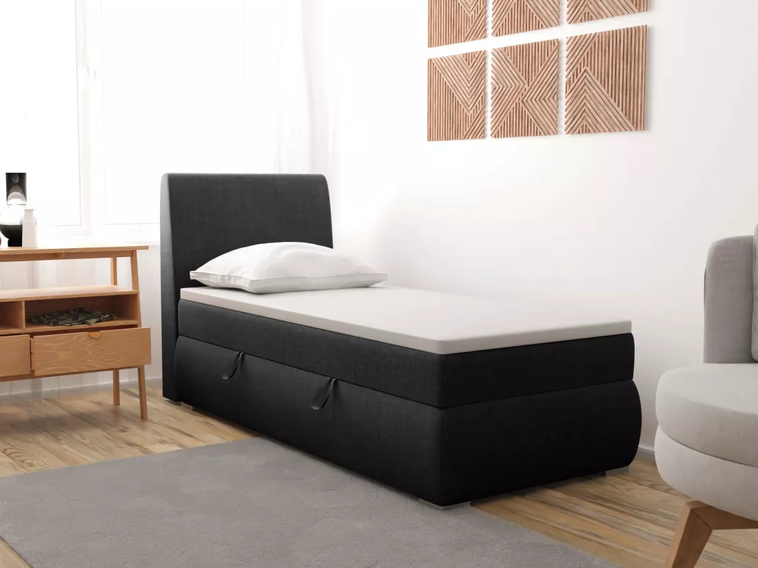 LIT BOXSPRING avec coffre de rangement Buffalo Mini côté gauche 100x200 cm, Lux 23 (Noir)