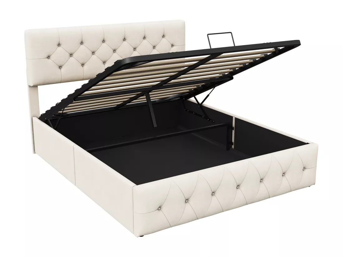 Lit coffre 140 x 200 cm,lit double,tissu velours,beige