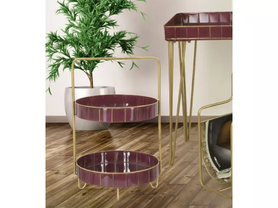 Porte-objets en métal violet avec 2 étagères 36,5x34,5x56,5 cm