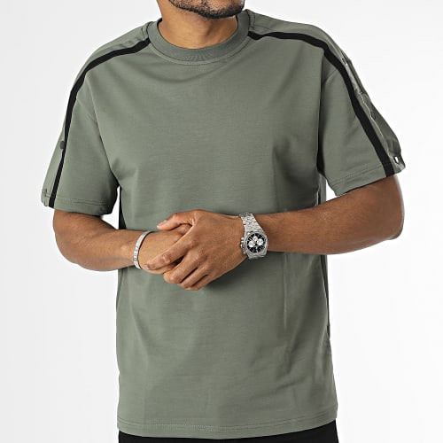 Tee Shirt Oversize Large A Bandes Vert Kaki