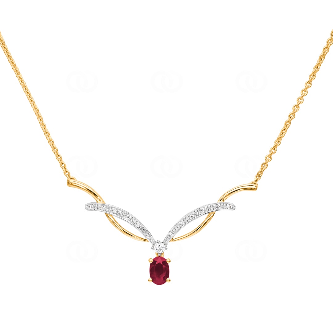 Collier 750/18 K Gelbgold mit Diamanten 0.09 ct H/si & Rubin