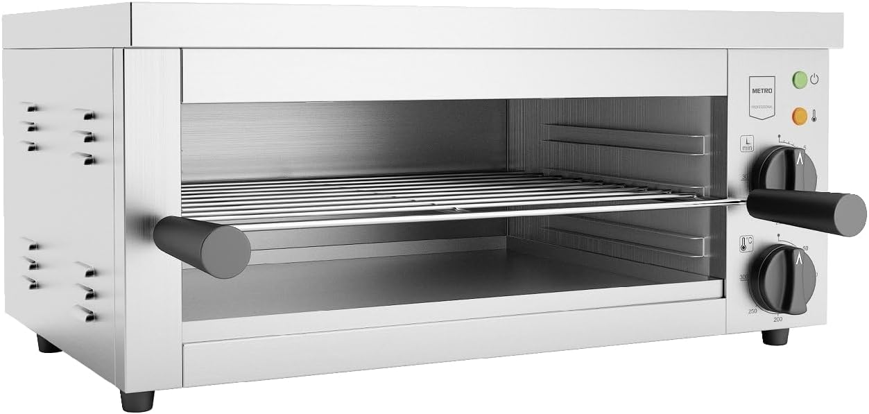 METRO Professional GSL1001 Elektro-Salamander GSL1001, Edelstahl, 61x33x28cm, 2500W, 30min Timer, Krümelschublade, Anti-Rutsch-Füße, Überhitzungsschutz, Silber