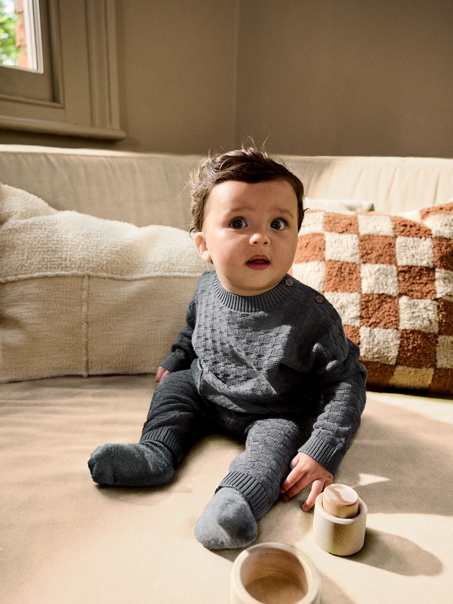 Antraciet - Babyset met gebreide trui en legging van 100% katoen met textuur (0mnd -3jr)