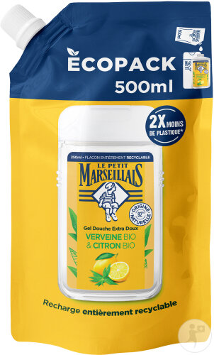 Le Petit Marseillais Recharge Gel Douche Extra Doux Verveine Bio & Citron Bio Écopack 500ml