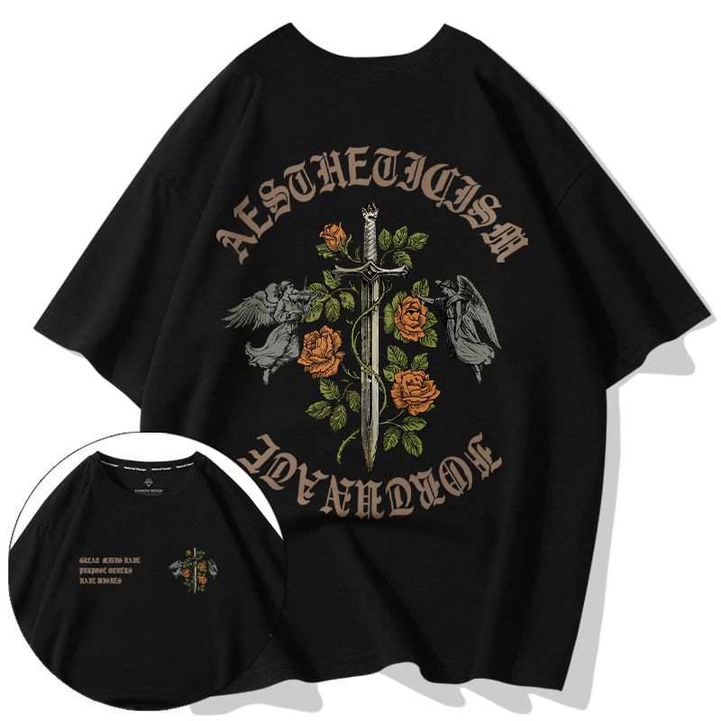Cowpow - T-shirt met korte mouwen, ronde hals en rozenzwaardprint