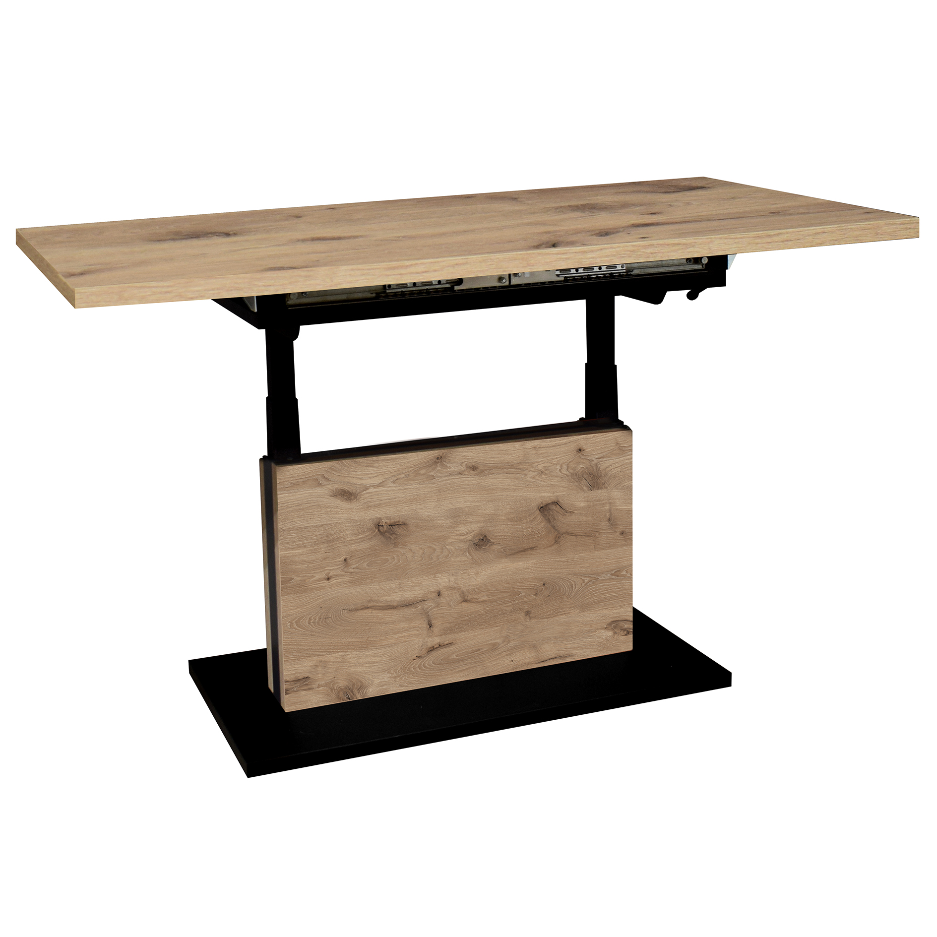 Couchtisch - vulkanschwarz supermatt - Viking Oak - höhenverstellbar