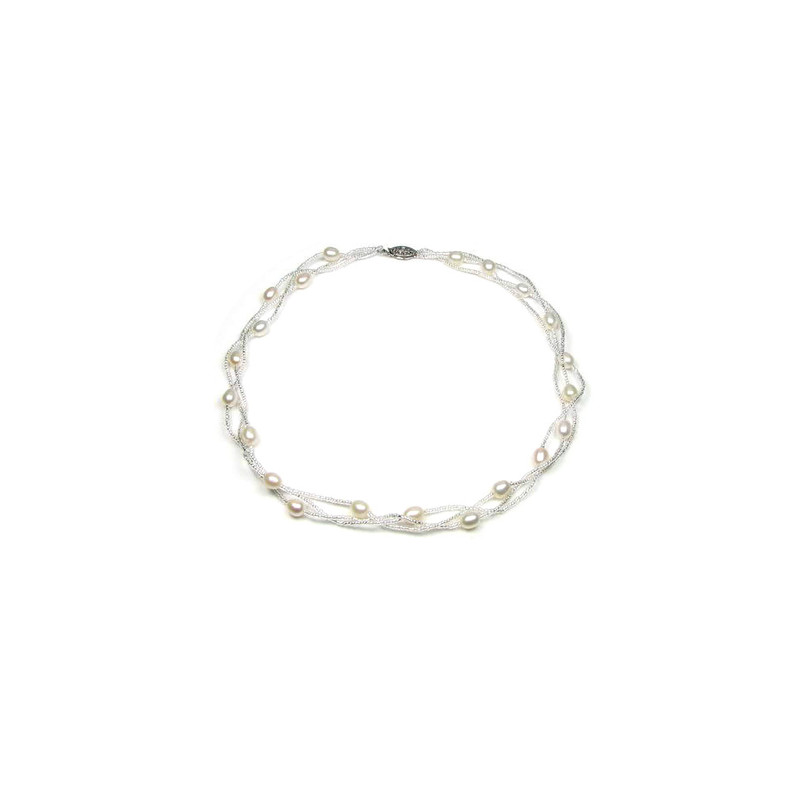 Collier Torsadé Femme en Argent 925 et Perles de culture Blanc ou Noir