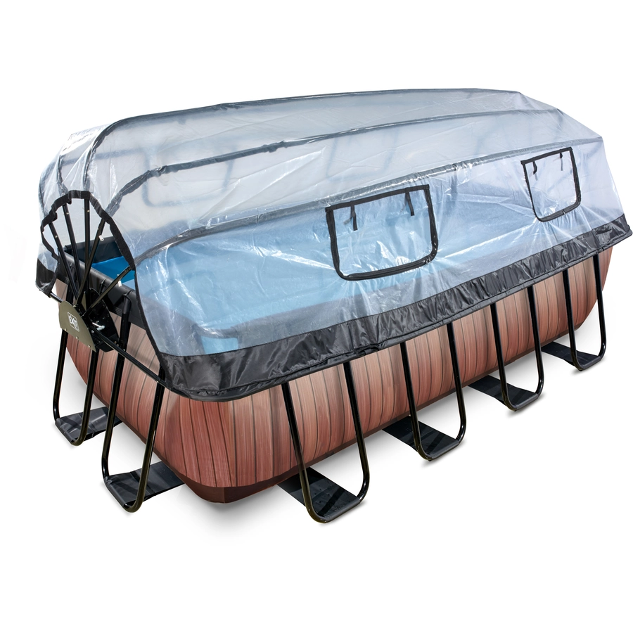 EXIT Frame Pool 4x2x1.22m (12v Sandfilter) – Holz Optik + Sonnendach + Wärmepumpe