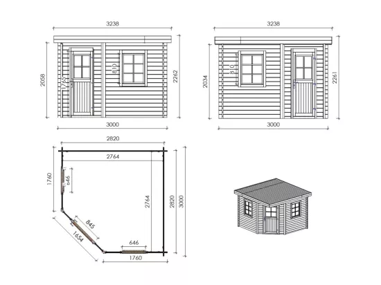 Abri de jardin en bois - 8m2 - 3x3m - Traité - Ep. 28mm - Couleur: marron - DOM706 - ALTANKA