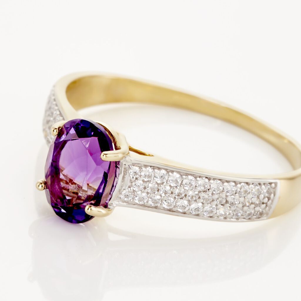 Bague Solitaire Crista Or Jauneamethyste Et Oxyde