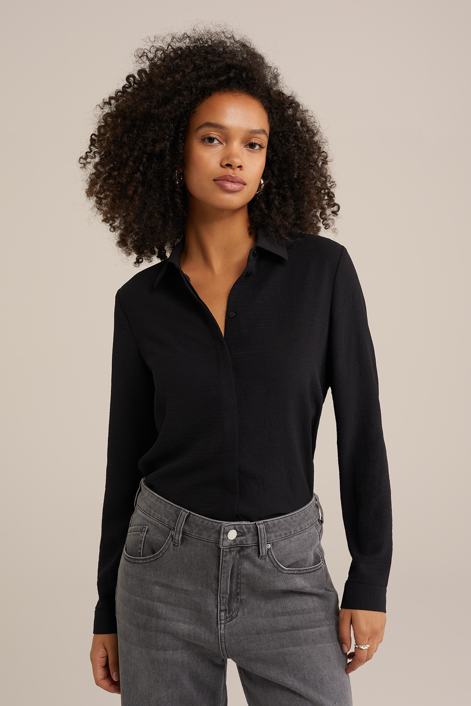 blouse met fijne structuur WE Fashion Zwart