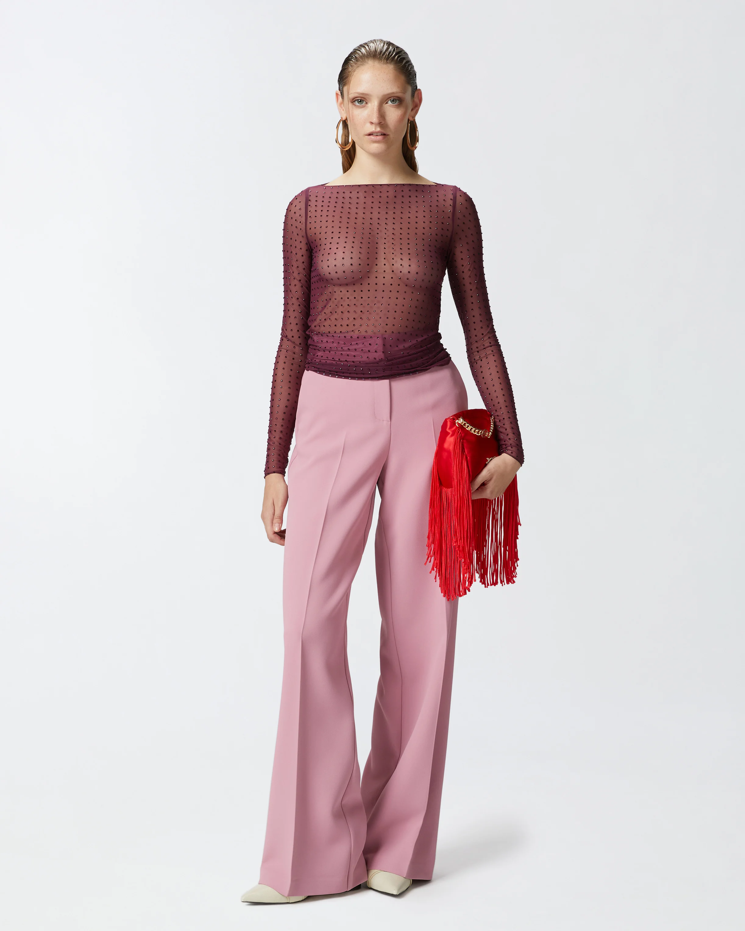 T-shirt avec strass all-over | Rouge