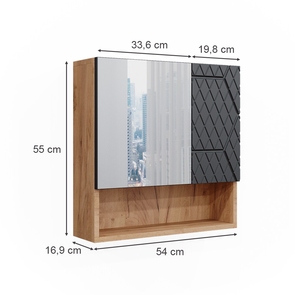 Vicco Badspiegelschrank Irma Eiche Anthrazit 54 x 55 cm Badezimmer