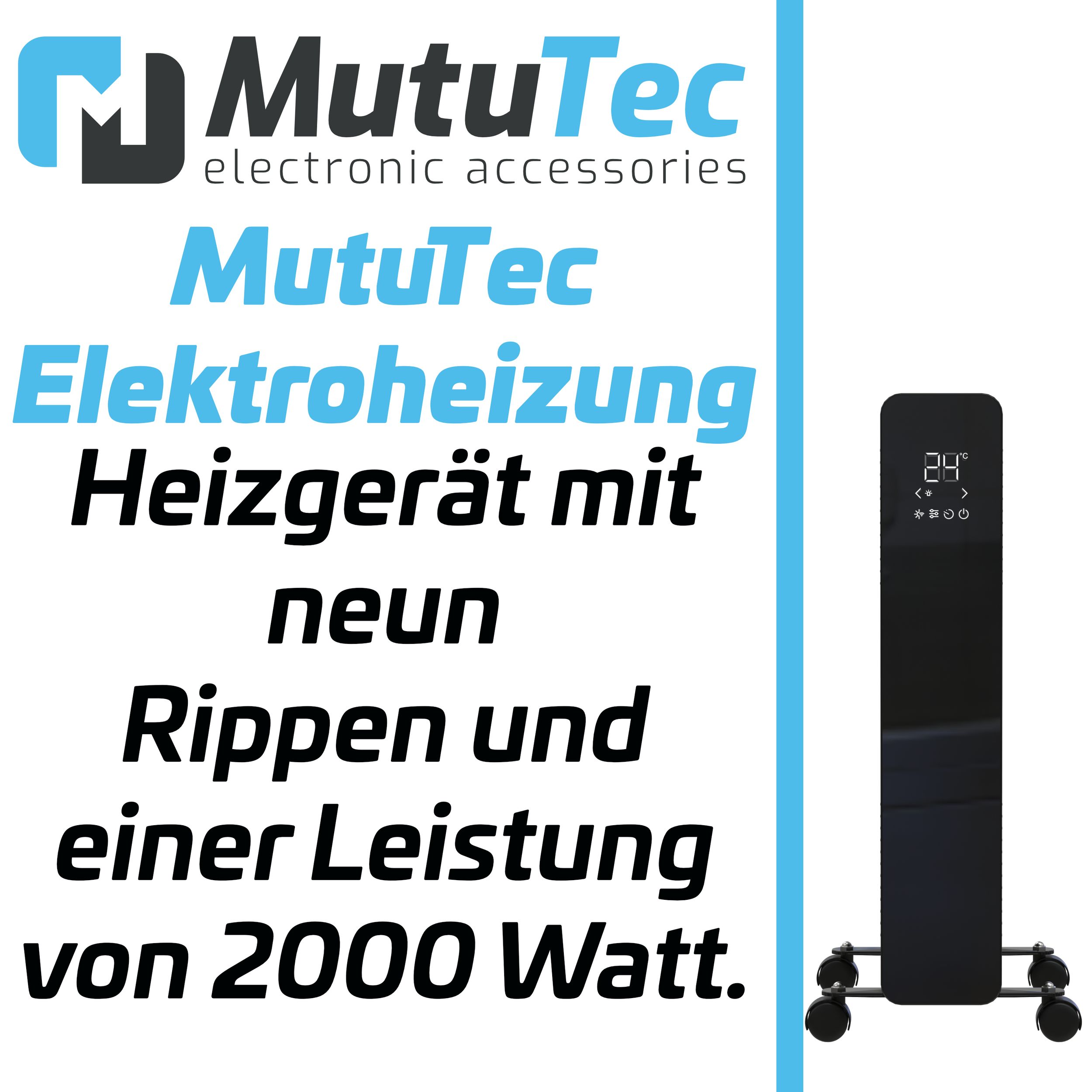 MutuTec Ölradiator / Elektroheizung 9 Rippen 2000W - Schwarz