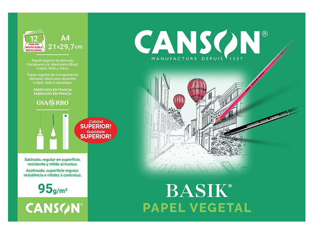 PAPEL VEGETAL CANSON A4 MINI-PK 12 FOLHAS