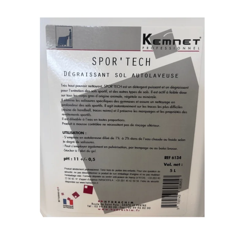 KEMNET - Nettoyant et dégraissant sol sportif- Sport'tech - 5L