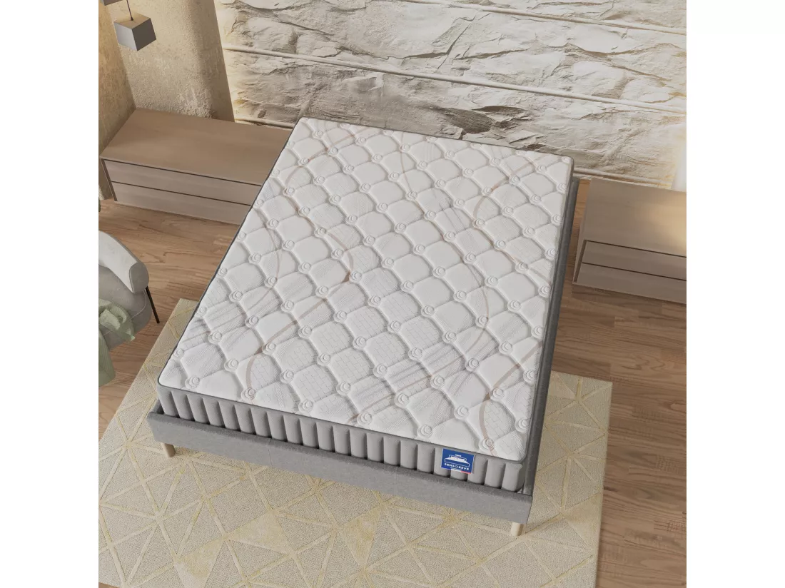 Ensemble Matelas Latex + Sommier Tissu 160x200 Cm, Sirius 22cm D’épaisseur Et Sommier Tissu Gris