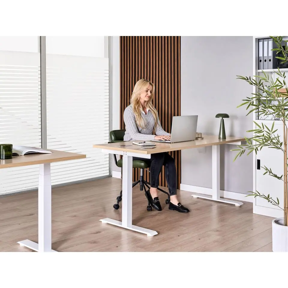 DESTINES - Elektr bureau - Wit/Lichtbruin - 160 x 72 cm - Vezelplaat
