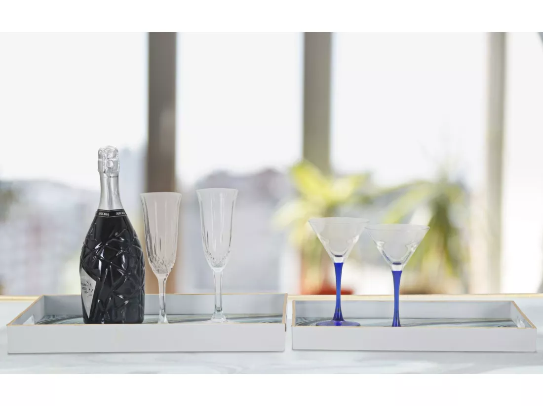 Lot de 2 supports en résine et verre blanc 40x30x4-35x25x3,5 cm
