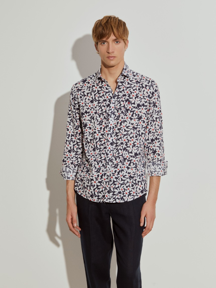 Camisa de linho slim fit às flores