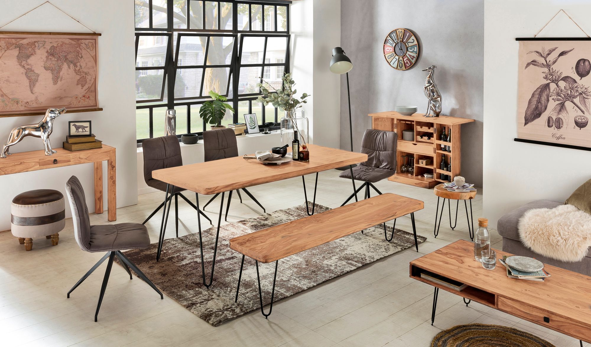 KADIMA DESIGN SAAR Massivholz Hausbar 65x91x50 cm, Ausklappbare Weinbar, Barschrank mit Türen