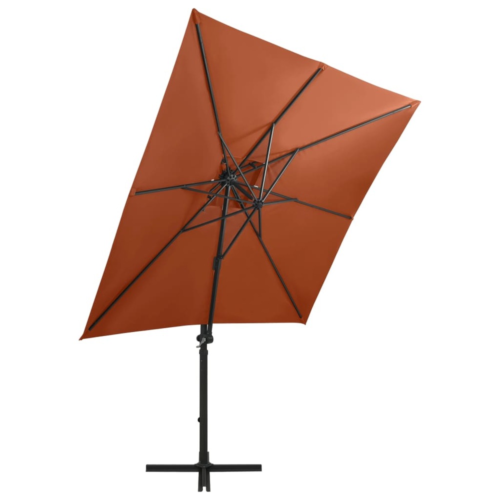 Parasol meuble de jardin déporté avec mât et lumières led 250 cm terre cuite