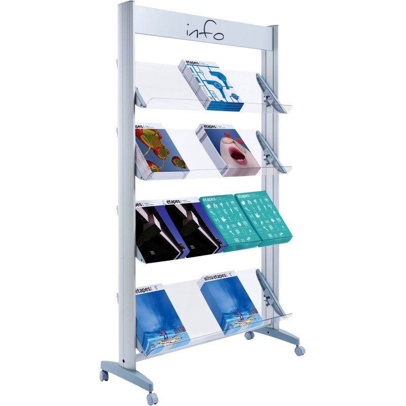 Présentoir mobile plexiglass 16 documents jusqu'au format A3 Paperflow