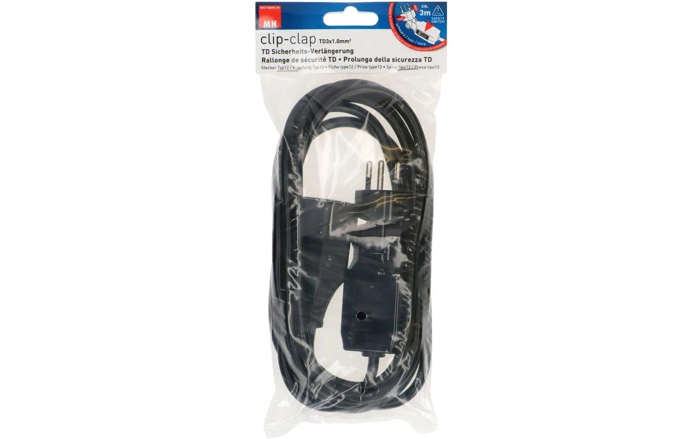 Verlängerungskabel 3 m T13 - T12 Clip-Clap, SchwarzTD-Verlängerungskabel 3 m Schwarz, 3 x 1 mm2, T12 - T13