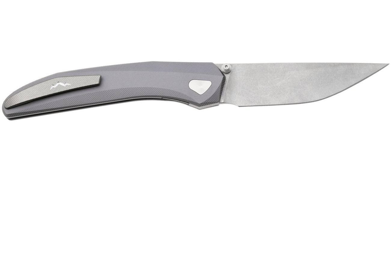 MKM Detonario DT-AT Stonewashed Böhler M390, Titanium Finish Aluminium, zakmes, TNT Knives design