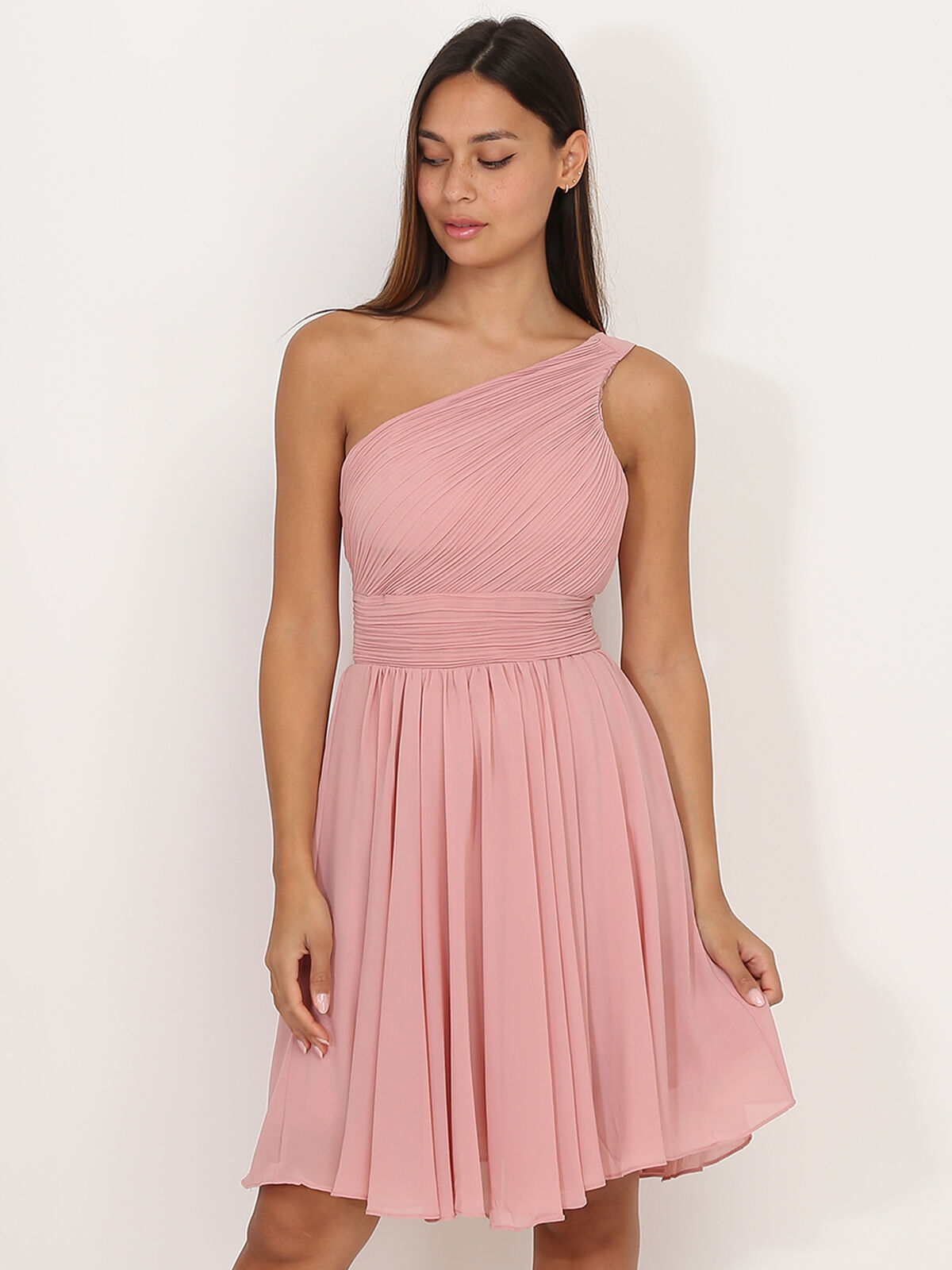 Robe asymétrique drapée- Vieux rose