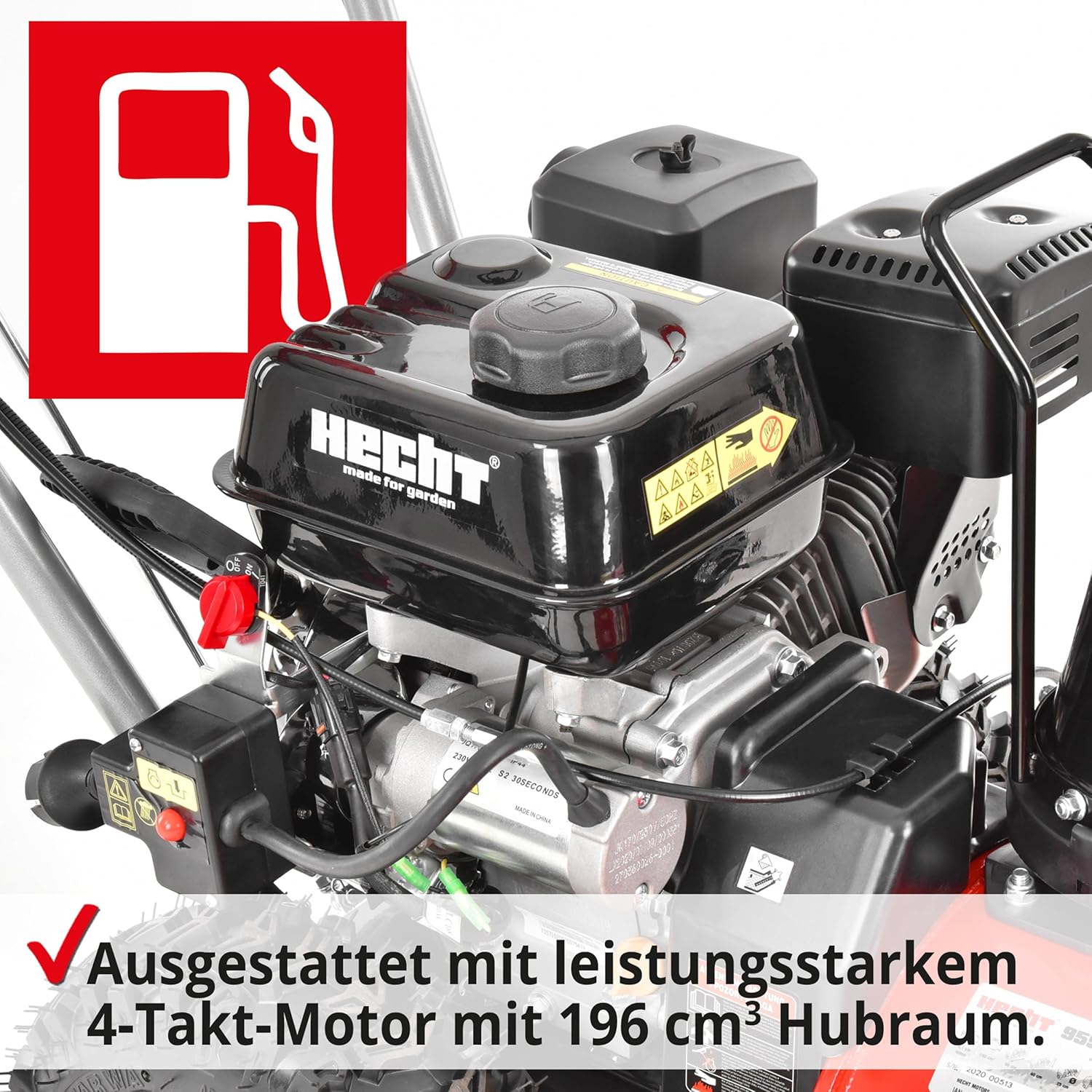 HECHT Schneefräse Benzin – 56 cm Arbeitsbreite – 2-stufig – 40 cm Arbeitshöhe – 11 m Auswurfweite – mit E-Start, 6-Vorwärts- & 2-Rückwärtsgänge, LED-Scheinwerfer