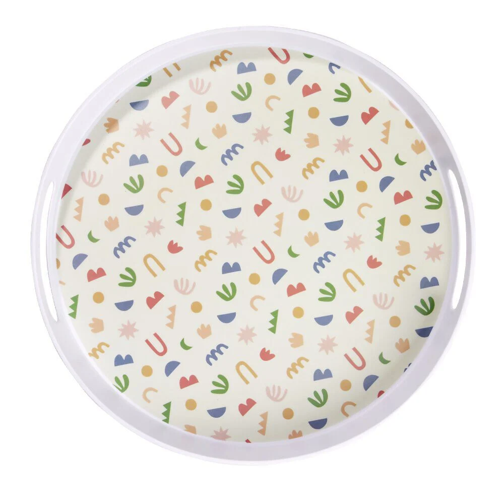 Plateau rond mélaminé motif matisse blanc et multicolore Ø34,5xH5cm