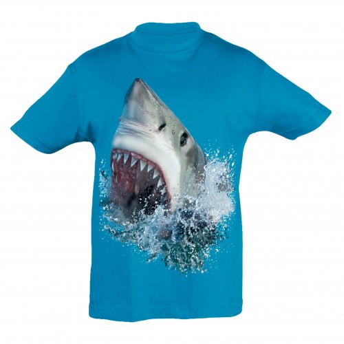 Camiseta infantil Ralf Nature com estampa de tubarão azul