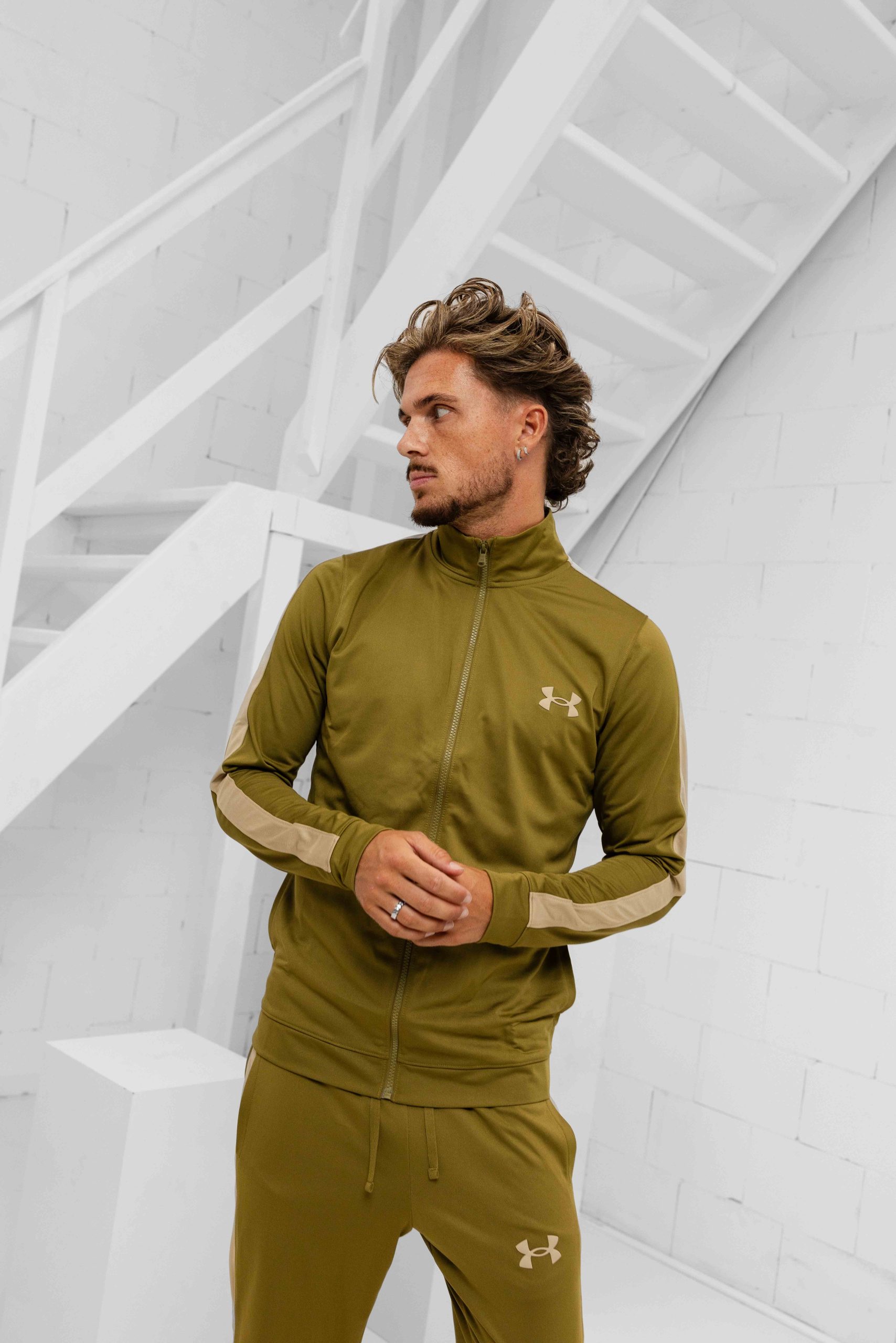 Under Armour Rival Knit Trainingspak Heren Donkergroen/Beige